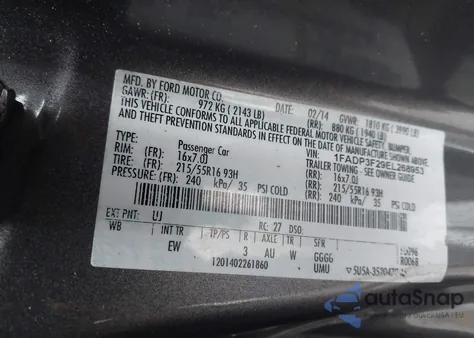 2014 Ford Focus Se z USA, uszkodzony, nr VIN 1FADP3F29EL268953